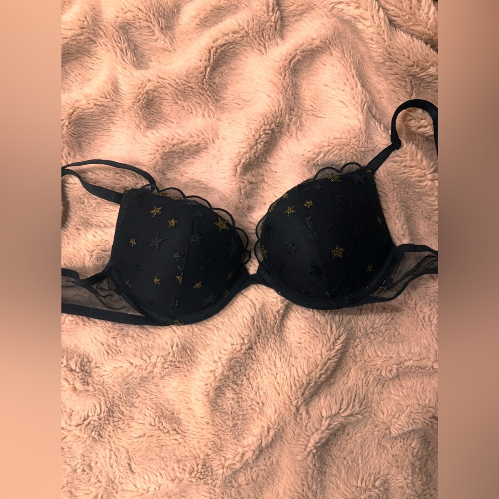 Victoria's Secret Black Bra with Gold Star Details